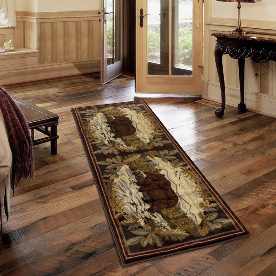Conrad Home Cabin Life 2’7” x 7’3” Lodge Runner, Brown Bear/River – CBL30082-7