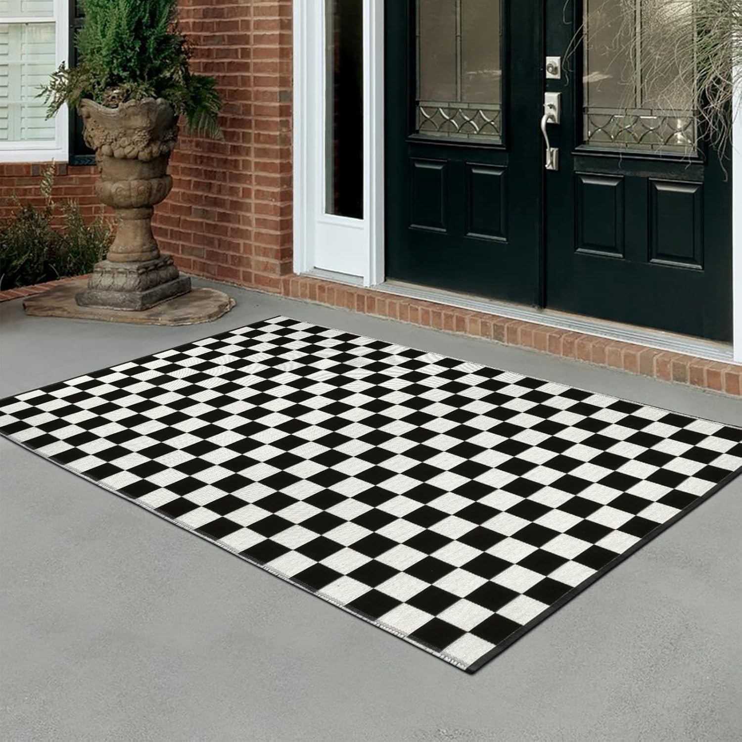 Checkered Rug 2×3 Ft Black & White Moroccan Checkerboard Rug Washable Cotton