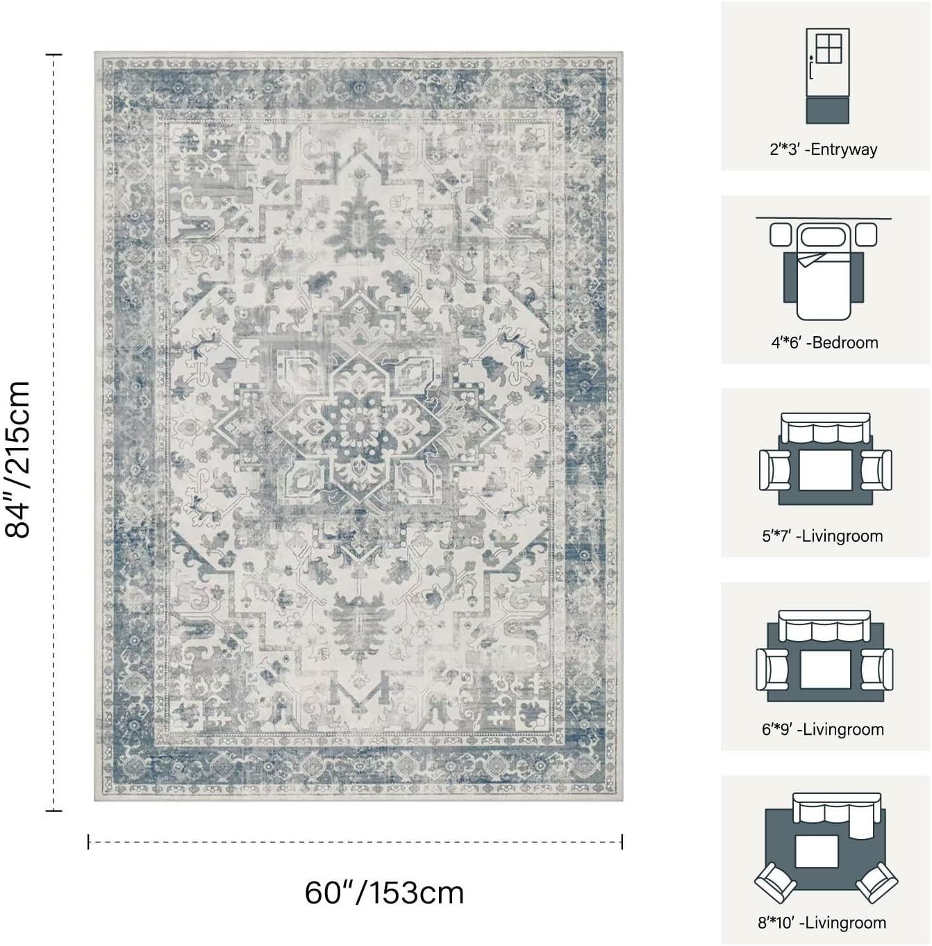 Ultra-Soft 5′ x 7′ Boho Area Rug for Everyday Use – Stain Resistant & Safe