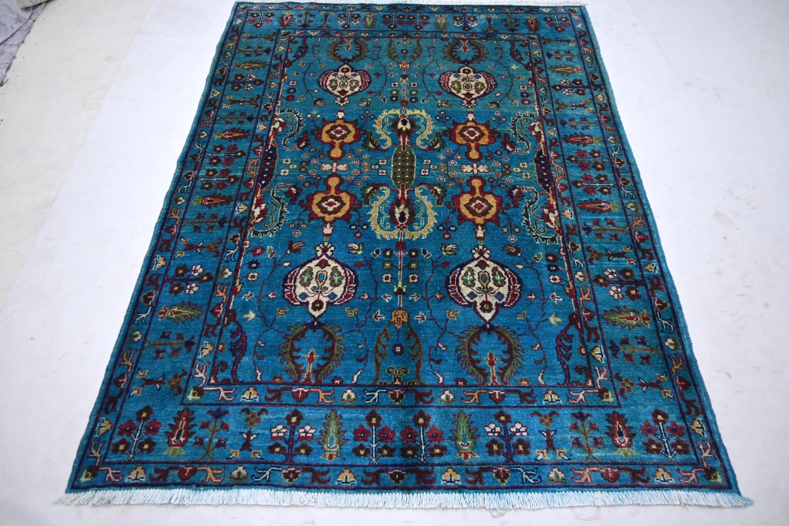Vintage Rug 4’5×7’8 ft Handmade Blue Geometric Pattern Baluchi Rug- Office Rug