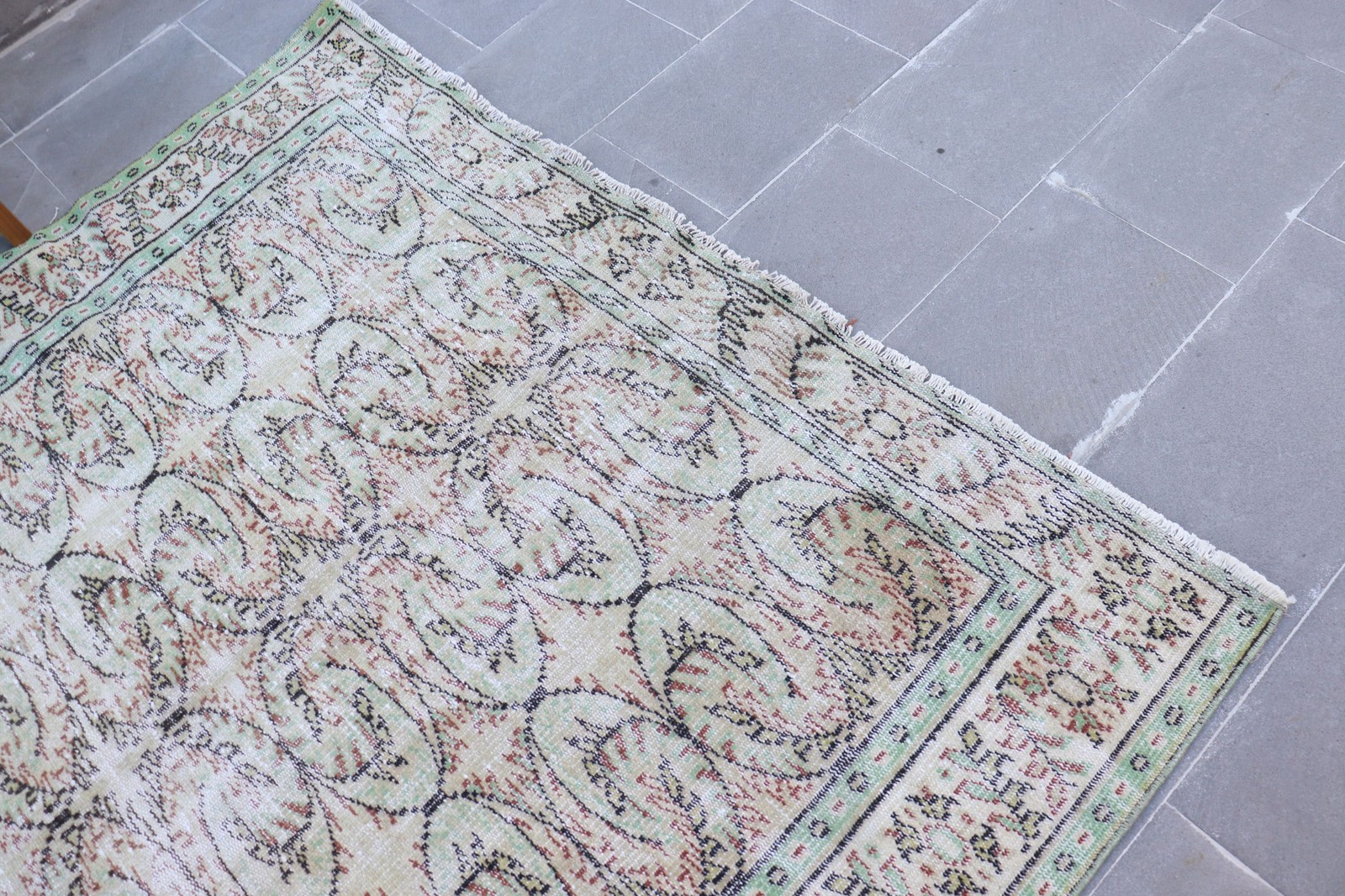 Turkish Vintage Rug, 5,9×8,5 ft Rug, Green Brown Southwestern Rug