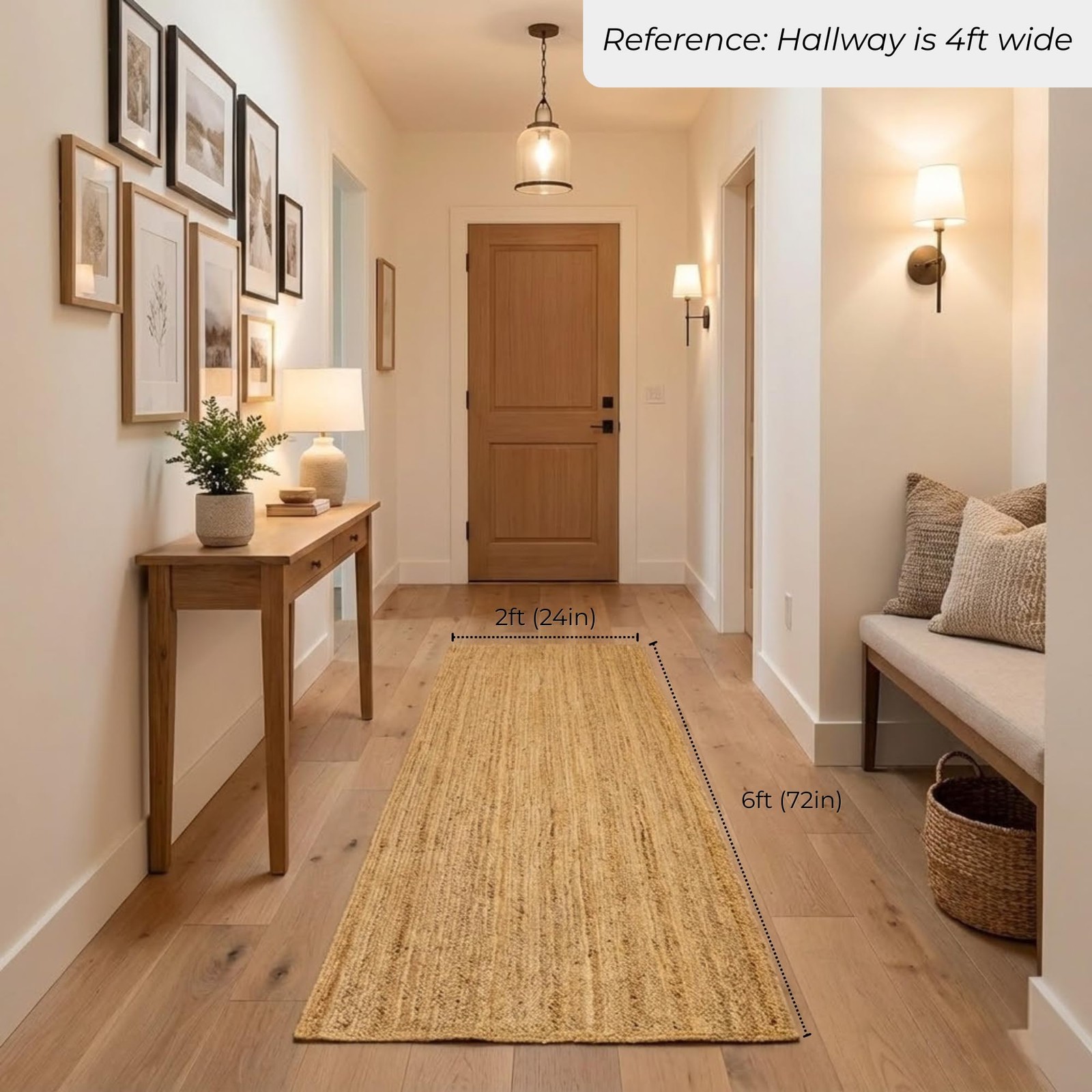 Jute Rug 2’x6′ – Natural Runner Rug with Non-Slip Backing, Low-Profile Farmho…