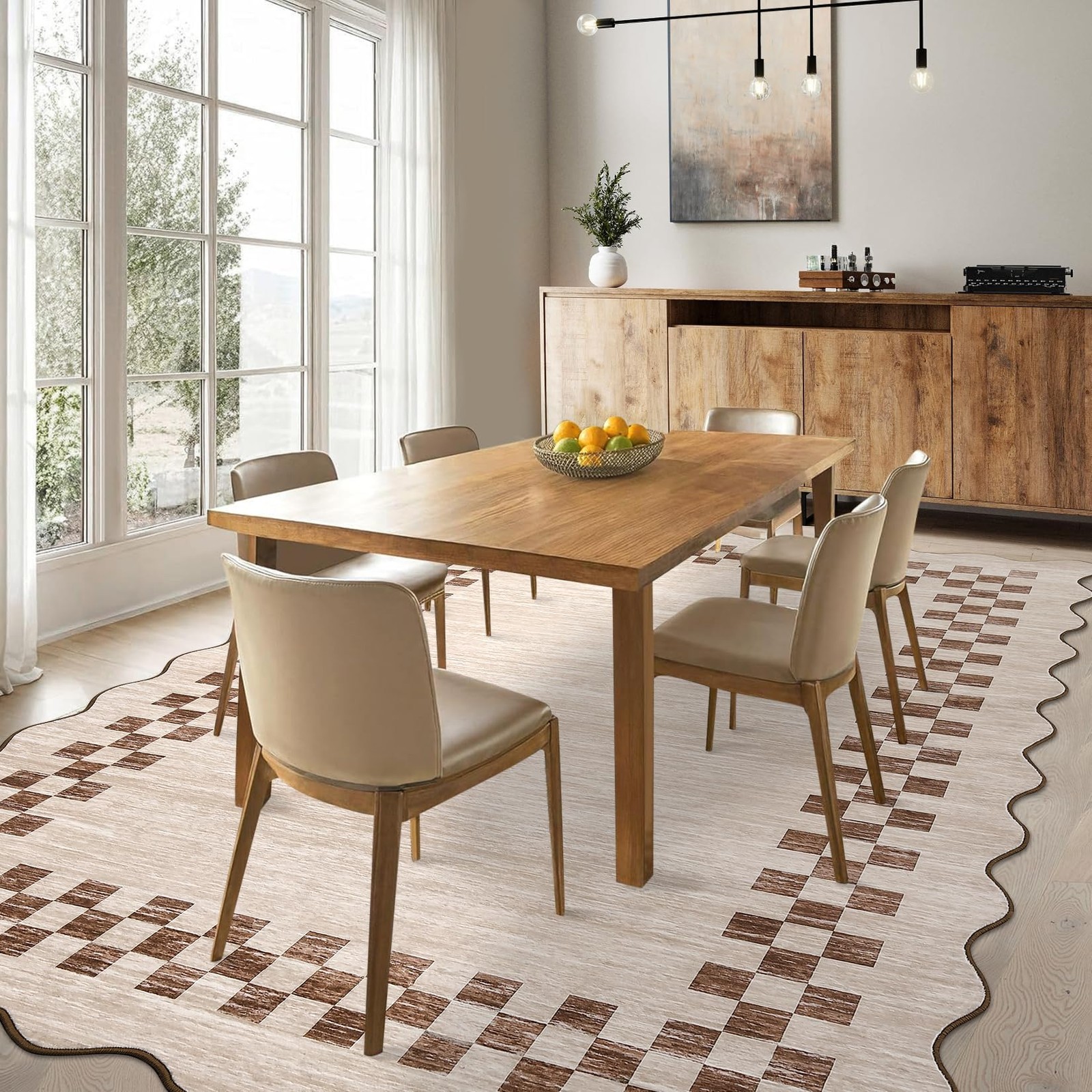 Washable Rug 5×7 for Living Room Large Bedroom Scalloped Rug Non Slip Stain R…