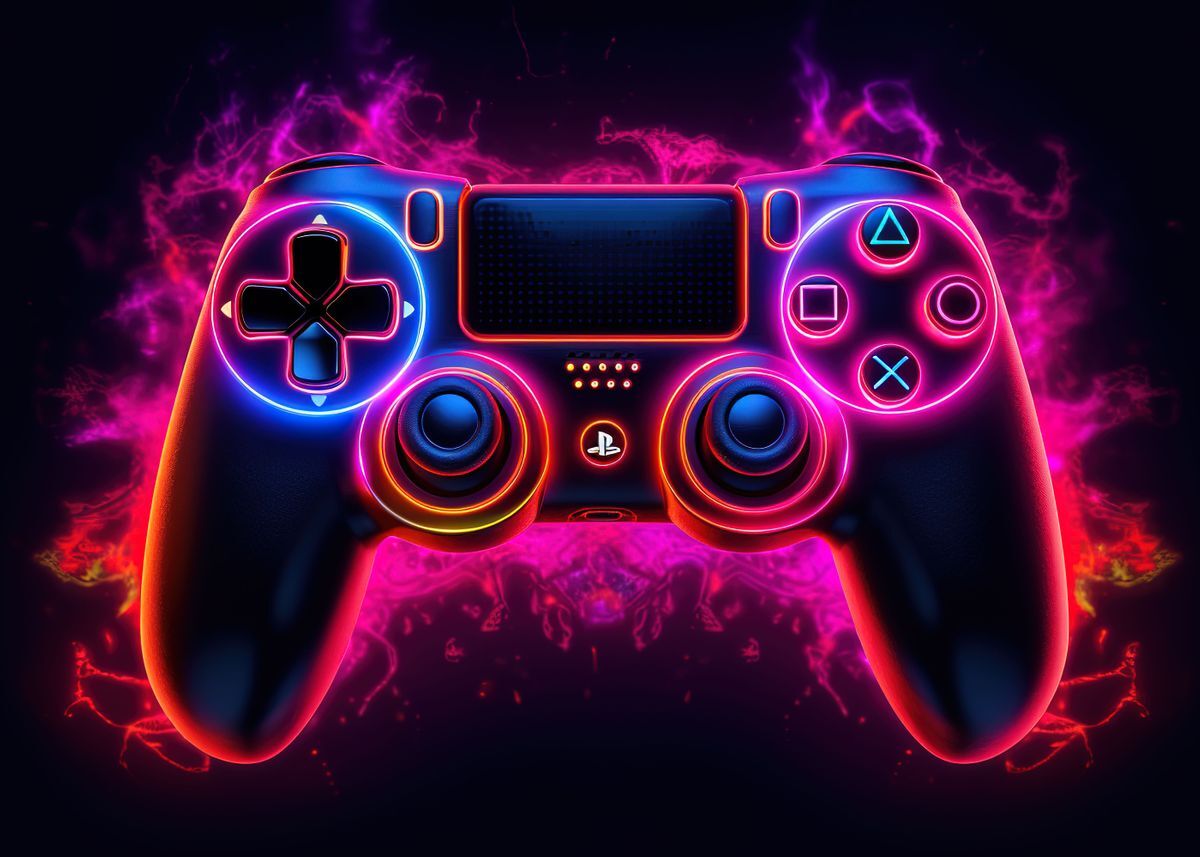 3D Catroon Game Rug Neon Gaming Rug Red Purple Gamepad Area Rugs for Living Room