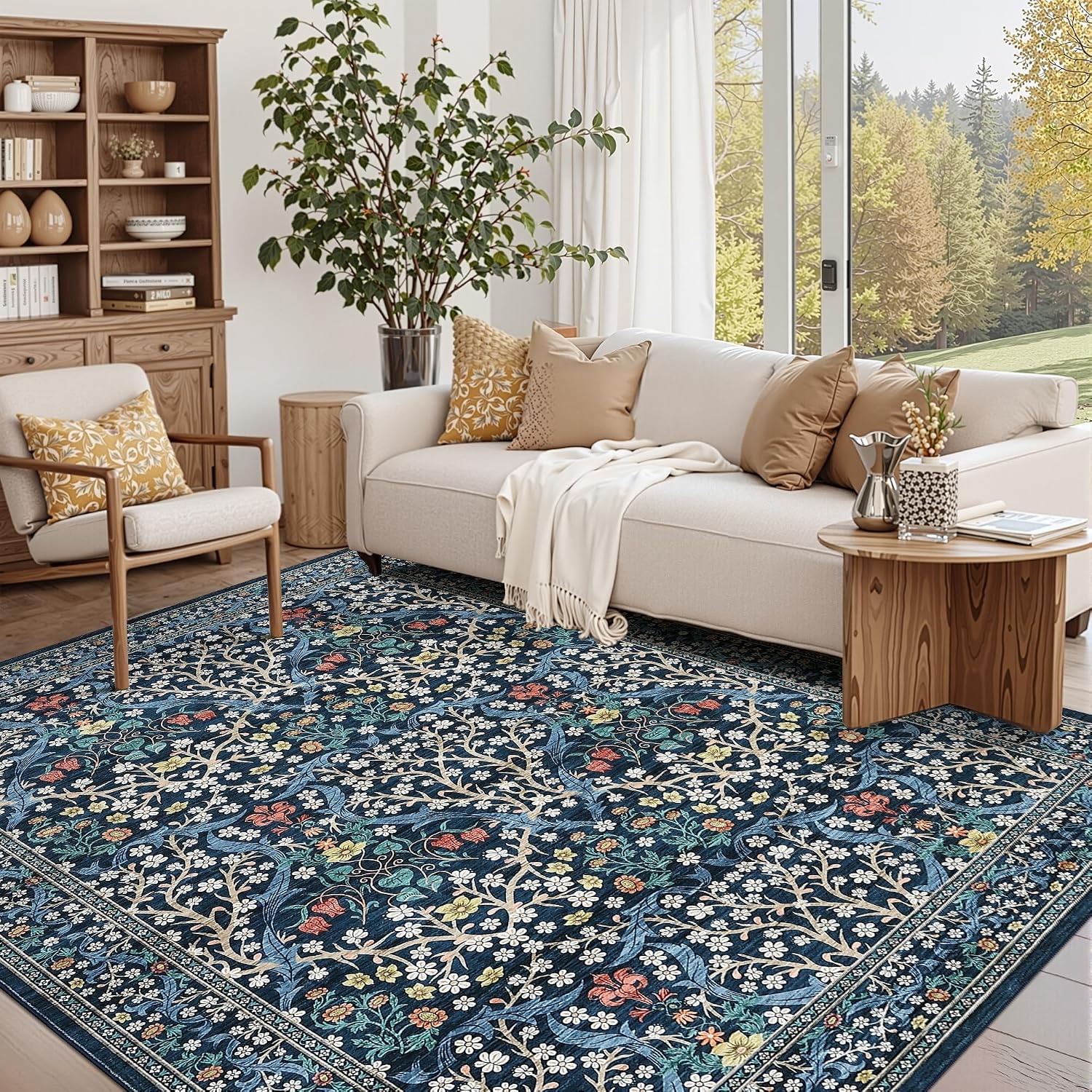Boho Floral Washable Area Rug Non Slip Living Bedroom Kitchen Laundry Entryway