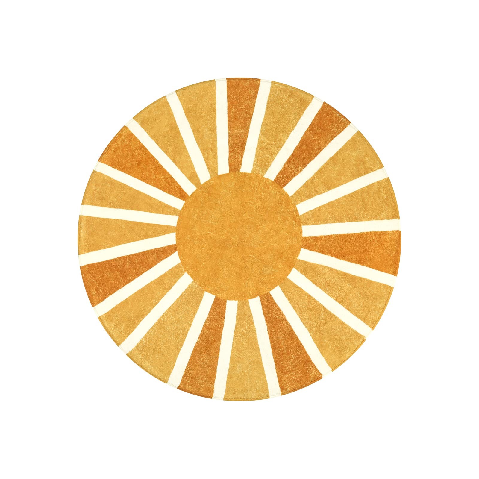 Sun Round Rug: 3ft Washable & Non-Slip Distressed Boho Rainbow Sun Print for