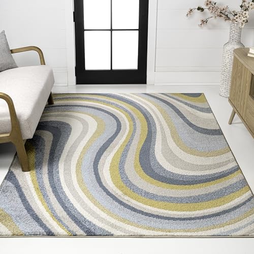 DZC100C-4 Flow Abstract Swirl Blue/Mustard/Gray 4 ft. x 6 ft. Area Rug
