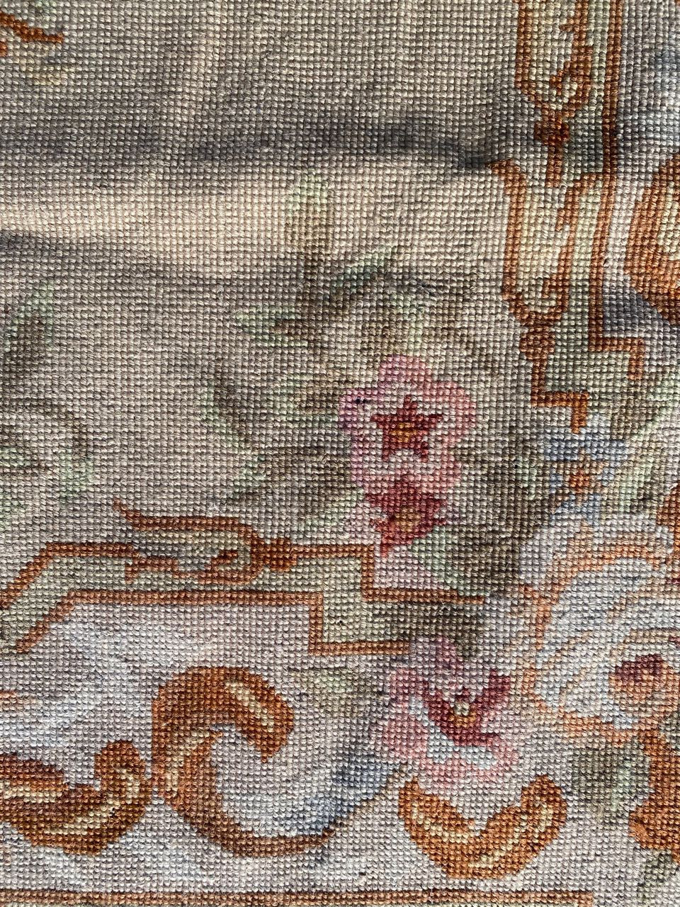Vintage French Floral Aubusson Area Rug. Hand Knotted Flat Weave Needlepoint