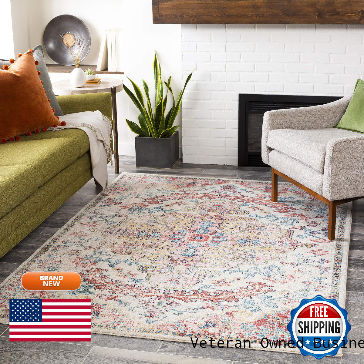 Livabliss – Vintage Boho Red Off-White Blue Rug For Living