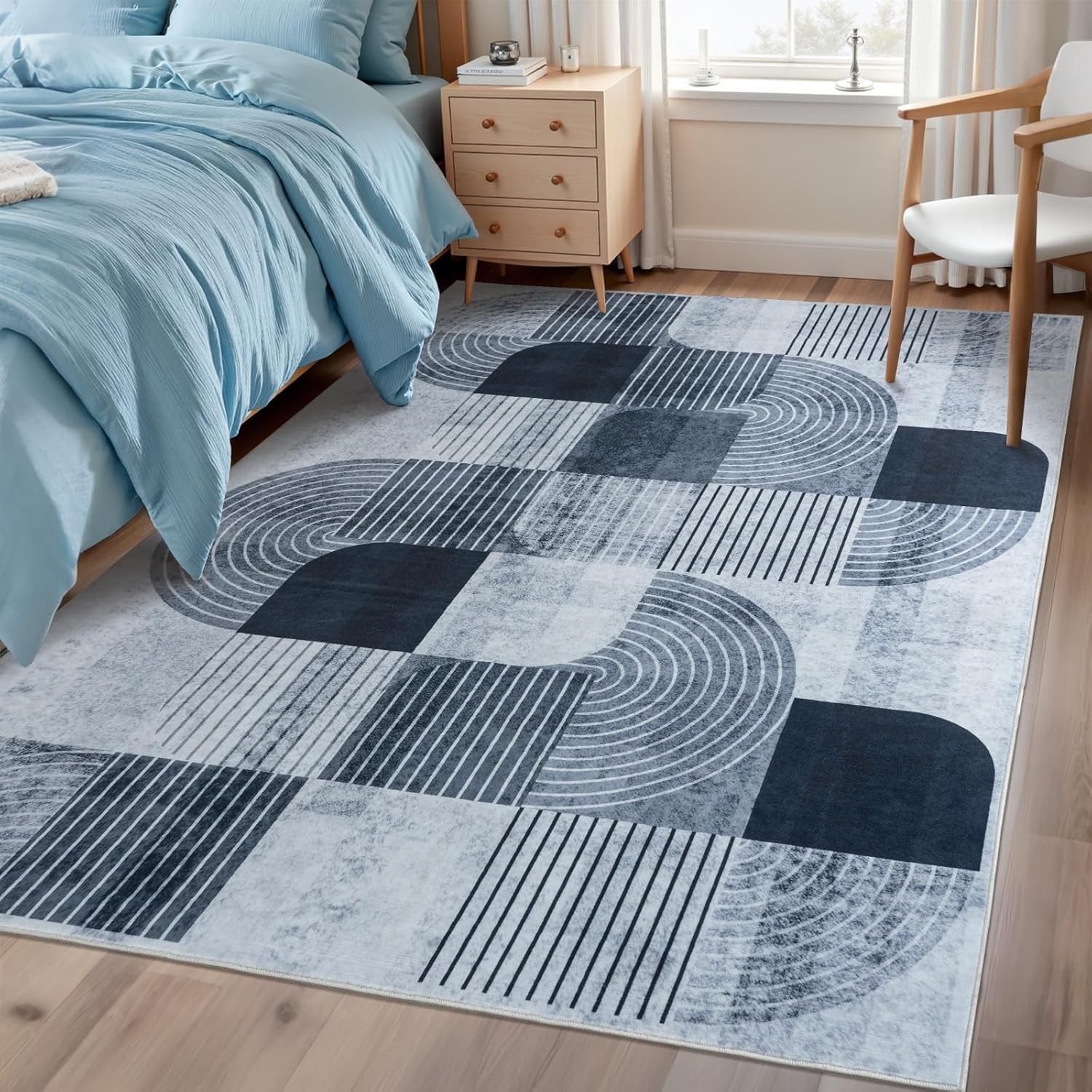 4×6 Grey Area Rugs for Bedroom Living Room – Soft Washable Modern Rug Non-Sli…