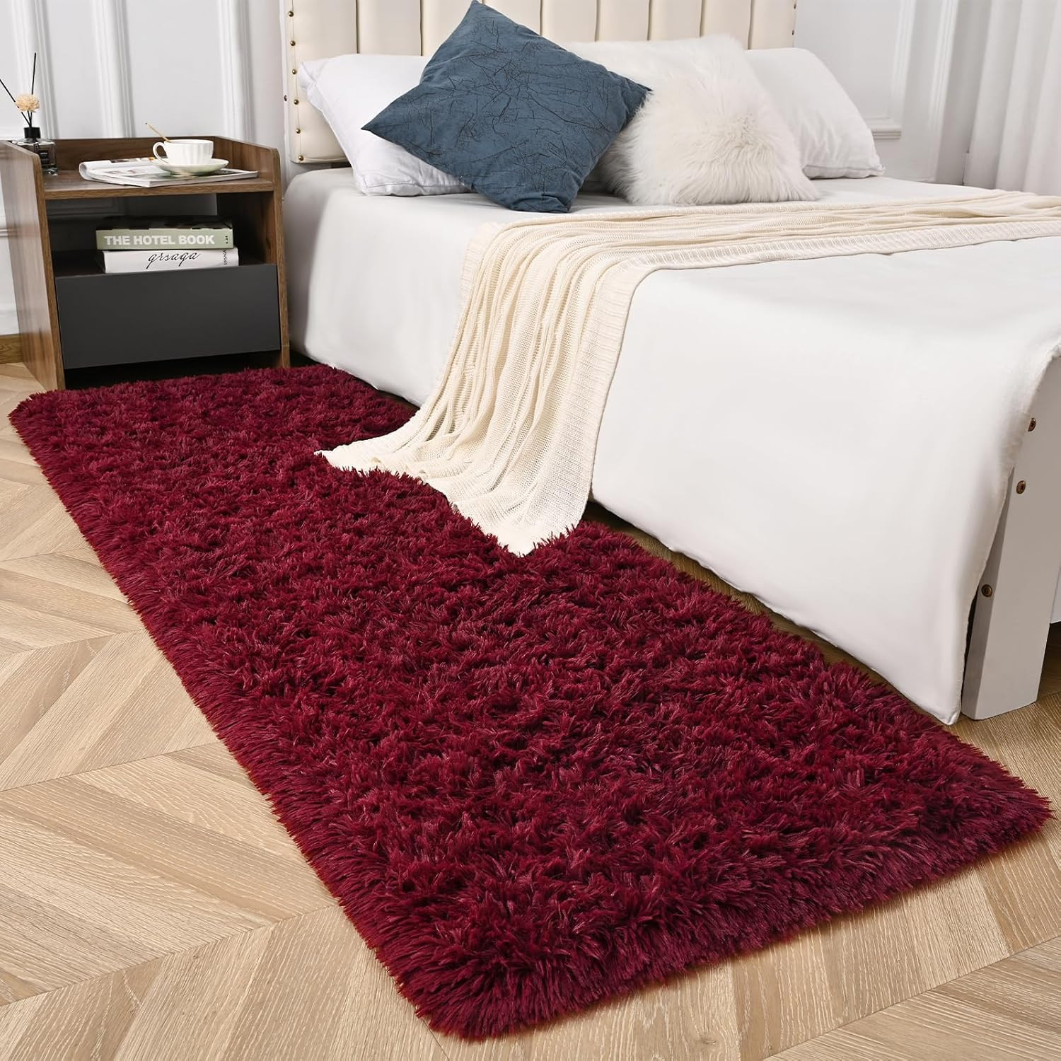 Burgundy Red Runner Area Rugs for Bedroom Living Room, 2X4 Feet Fluffy Bedside