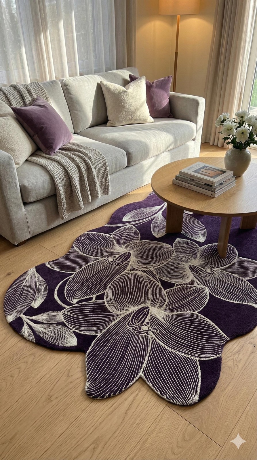 Modern Floral Hand Tufted Rug Purple Botanical Wool Rug | Luxury New Zealand 6×9