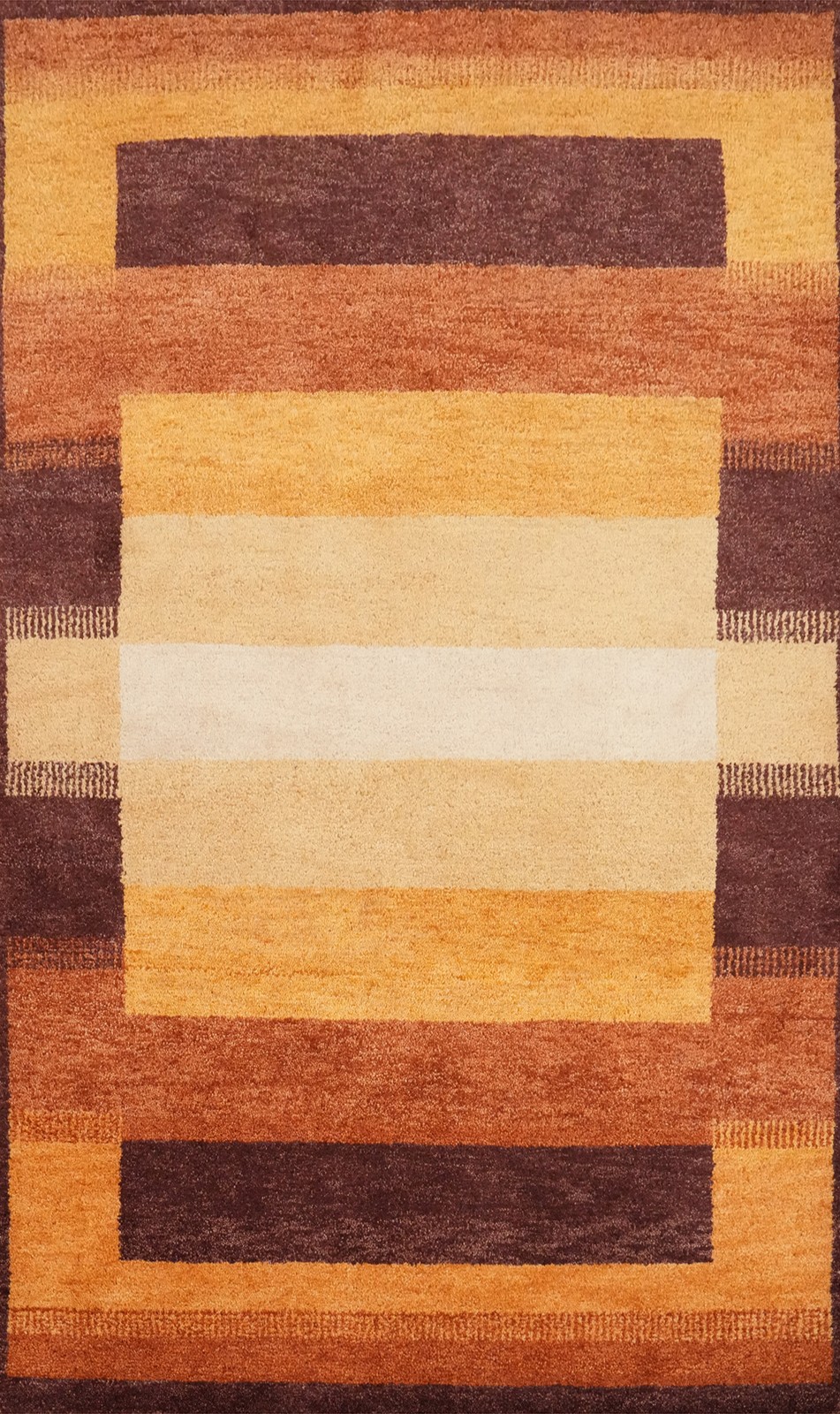 Earthy Modern Handmade Rug 4×6 with Stripes Walnut and Caramel Hues Carpet