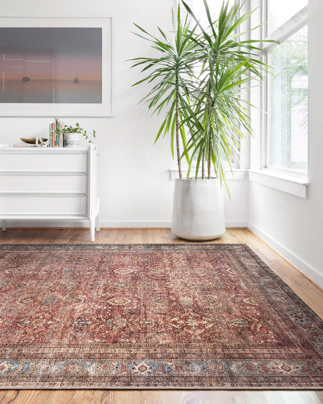 Layla Collection LAY-01 Brick/Blue 7′-6″ x 9′-6″ .13″ Thick Area Rug, Soft, D…