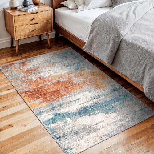 2×3 Washable Entryway Area Rug – Abstract 2′ x 3′ (Rectangular) Blue Brick
