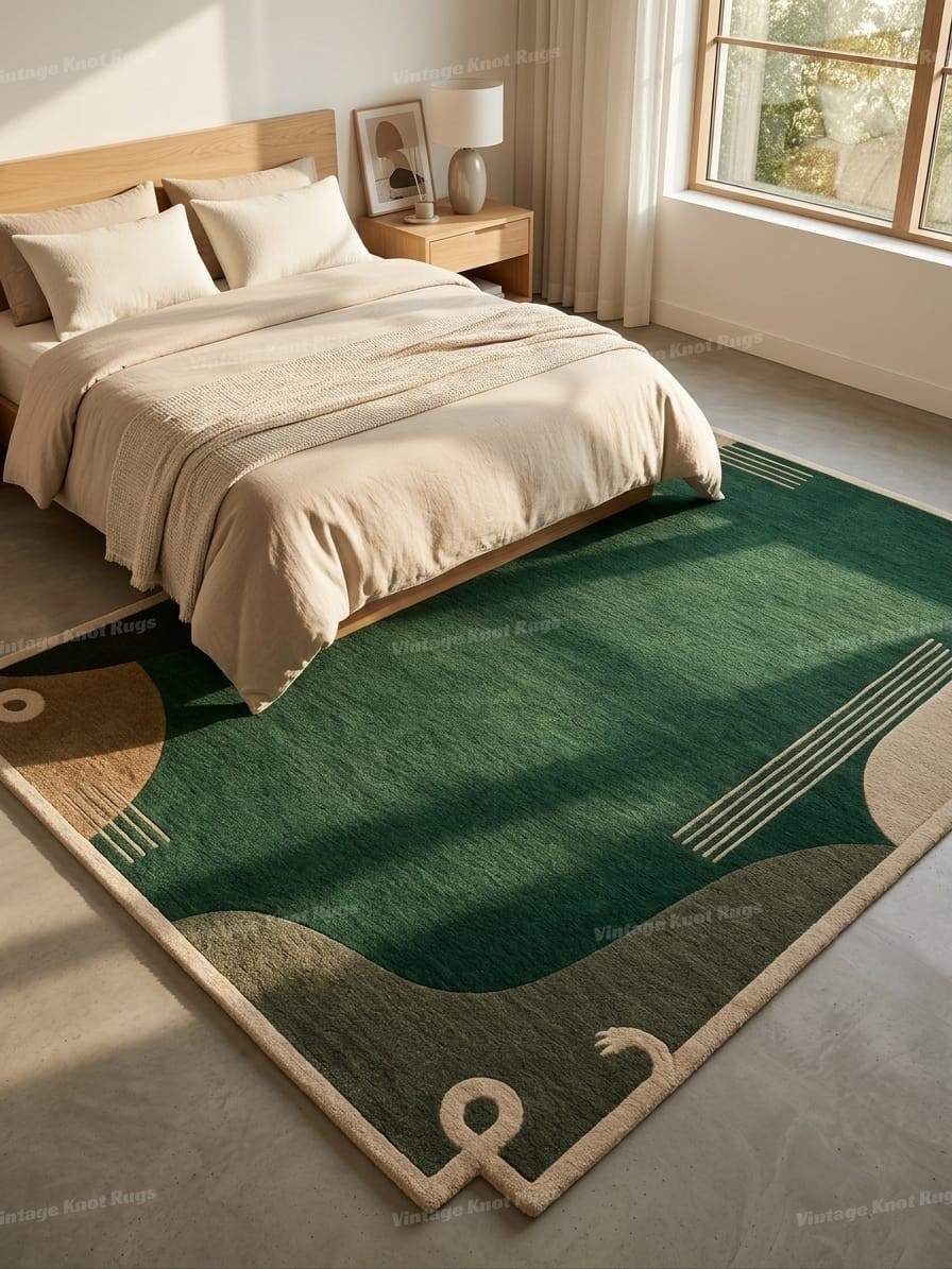 Hand Tufted Emerald Green Wool Area Rug 8×10 Abstract Modern Handmade Area Rug