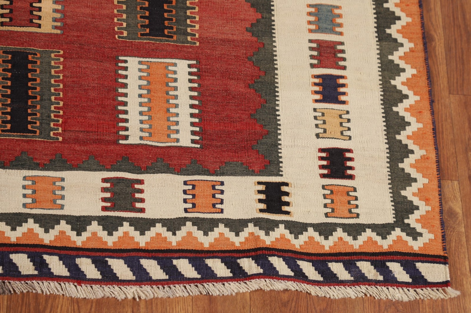 Red Kilim Vintage Area Rug 5×8 Hand-woven Geometric Vegetable Dye Tribal Style