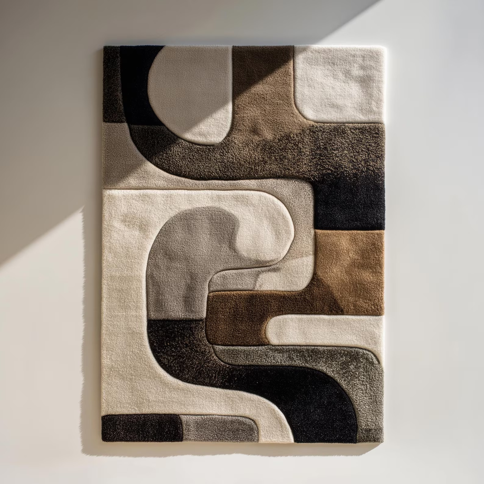 Hand Tufted Wool Rug: Abstract Geometric Ivory & Black Area For Living Room Rugs