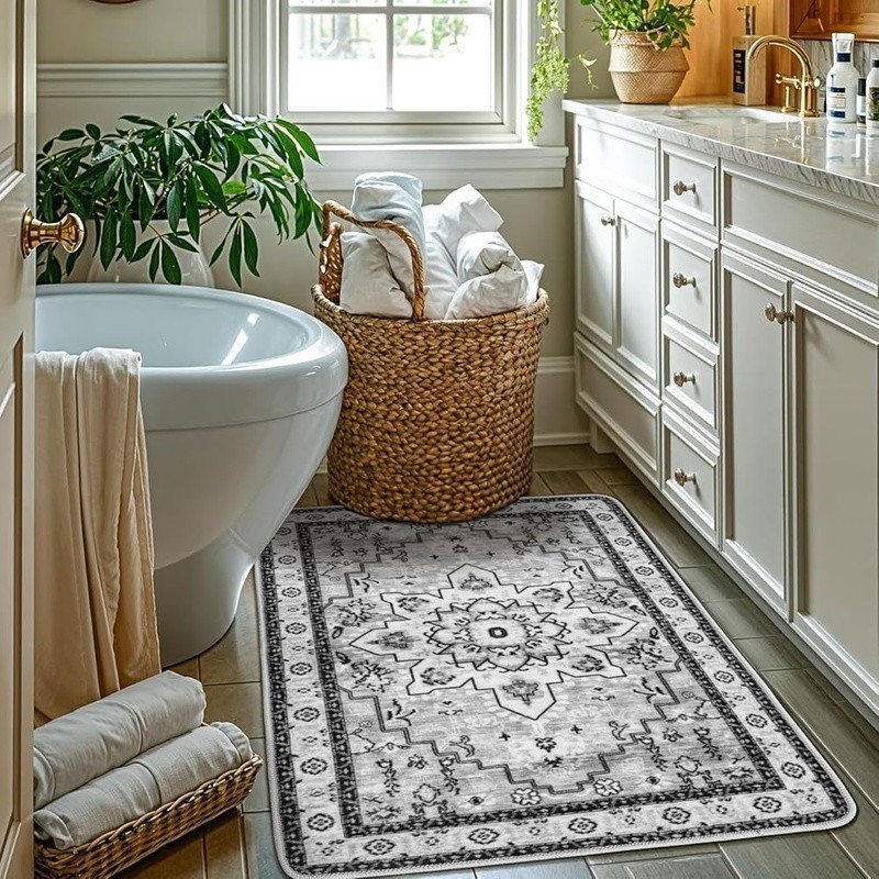 Bohemian Area Rug Non Slip Low Pile Machine Washable 8×10 Soft Durable Rug New
