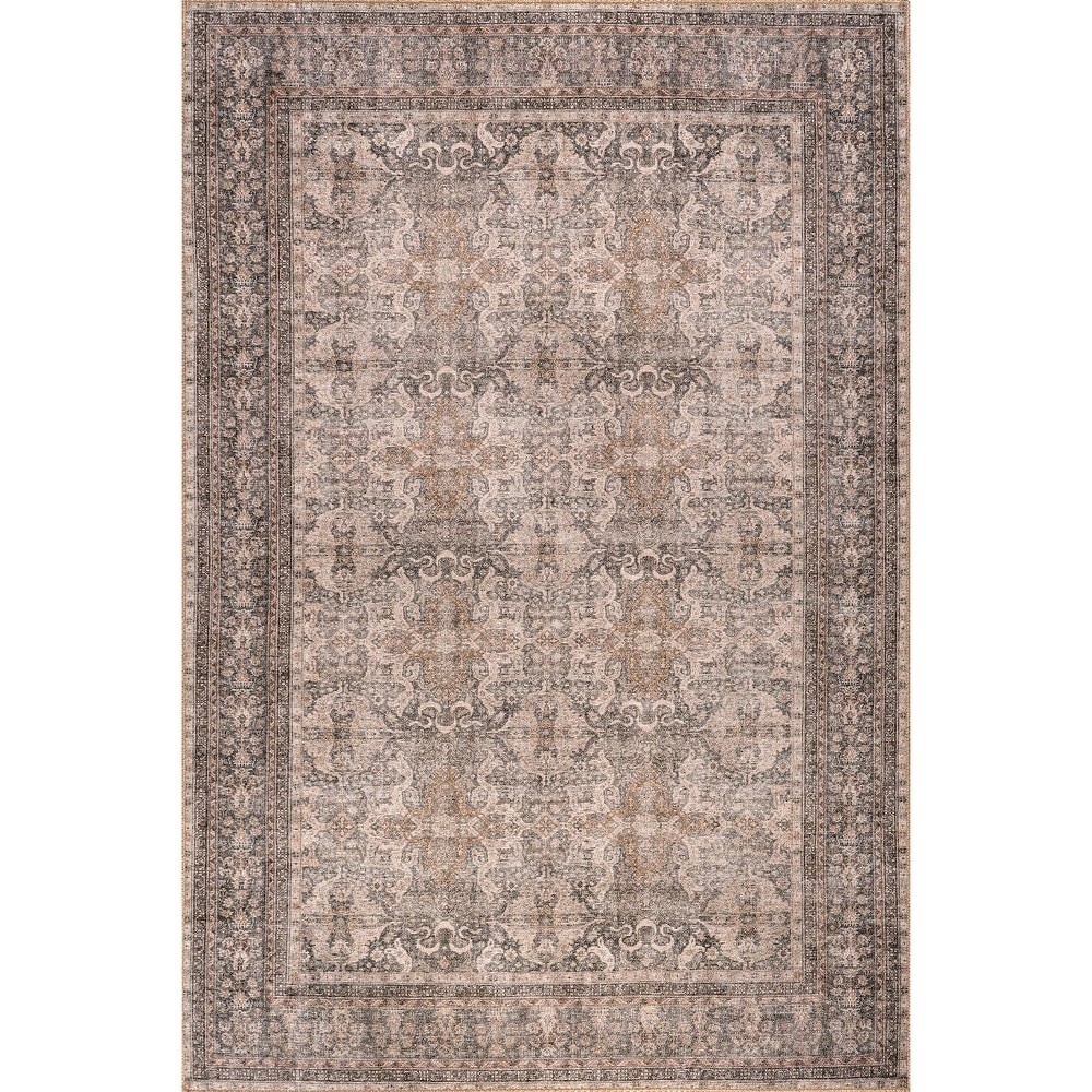 nuLOOM Hillstone Traditional Vintage Medallion 9×12 Dark Beige Area Rug