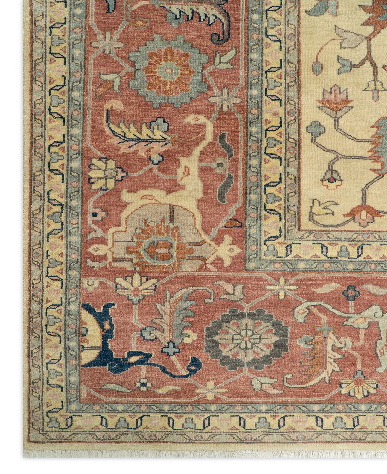 14×18 Wool Rug Oversized Hand knotted Beige Floral Palace Size Vintage Area Rug