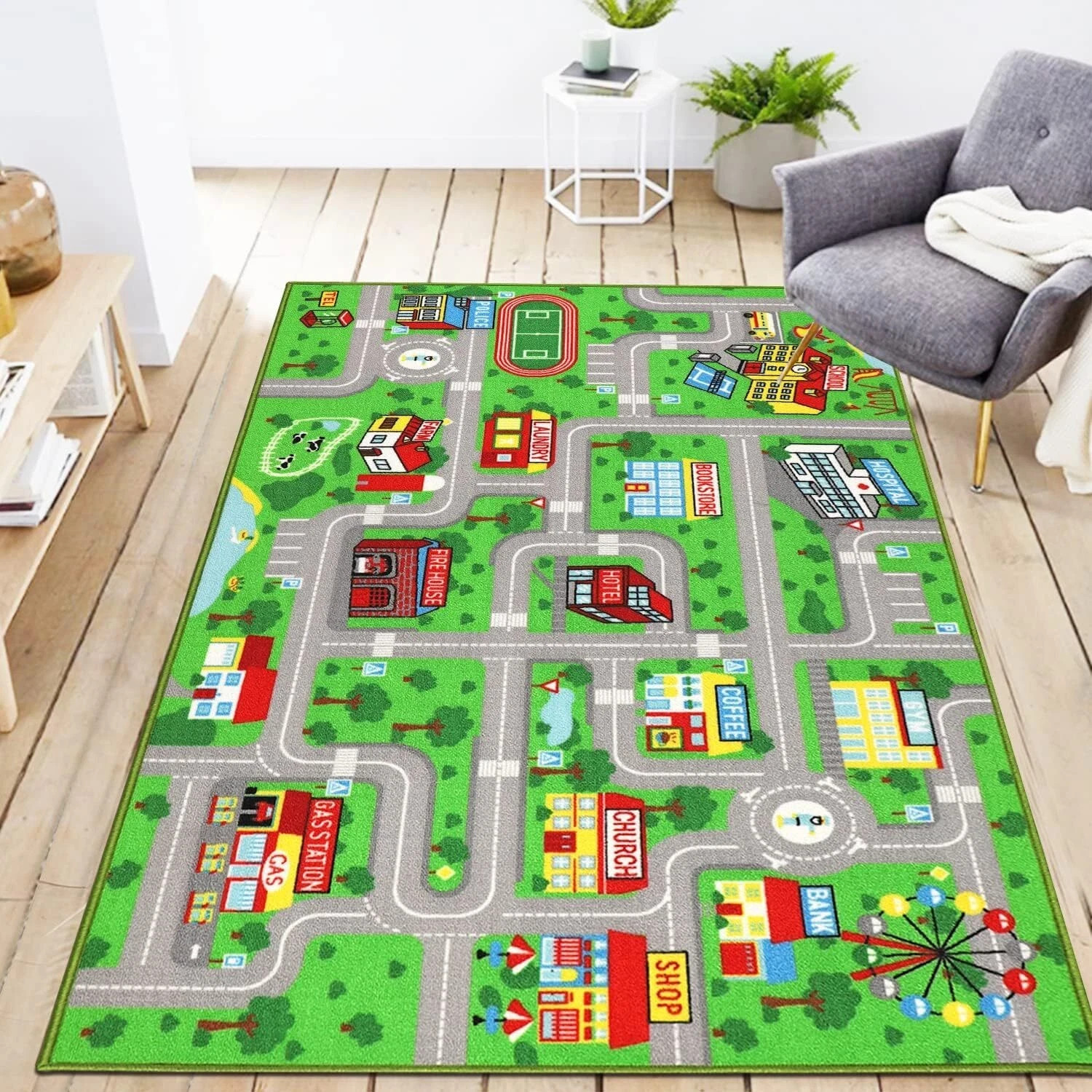 Kids Playroom Rug City Life Playmat Kids Rug for Hot Wheels Car 5.2’x3’3″ Cit…