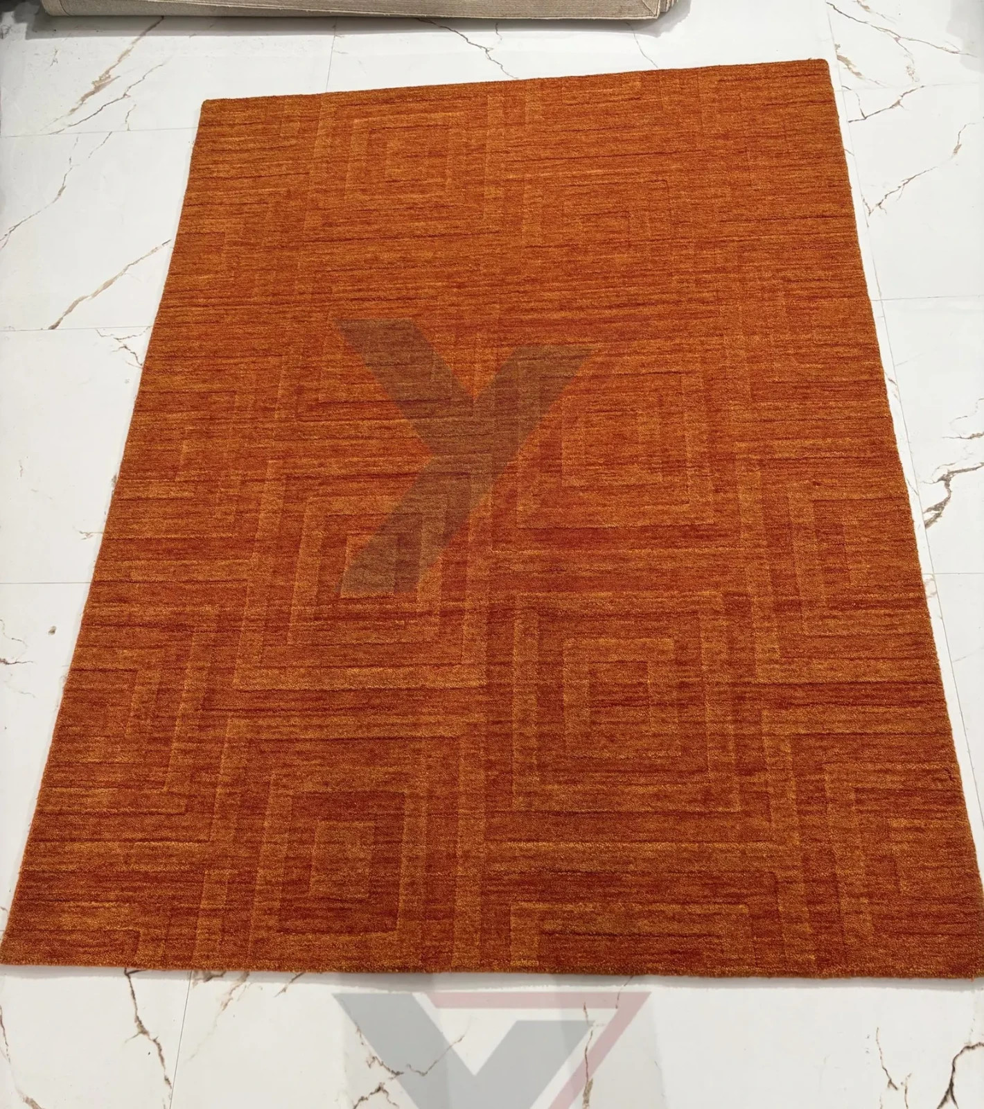 Handloom Rust Orange Rug – Modern Geometric Area Rug – Minimalist Handwoven Rug