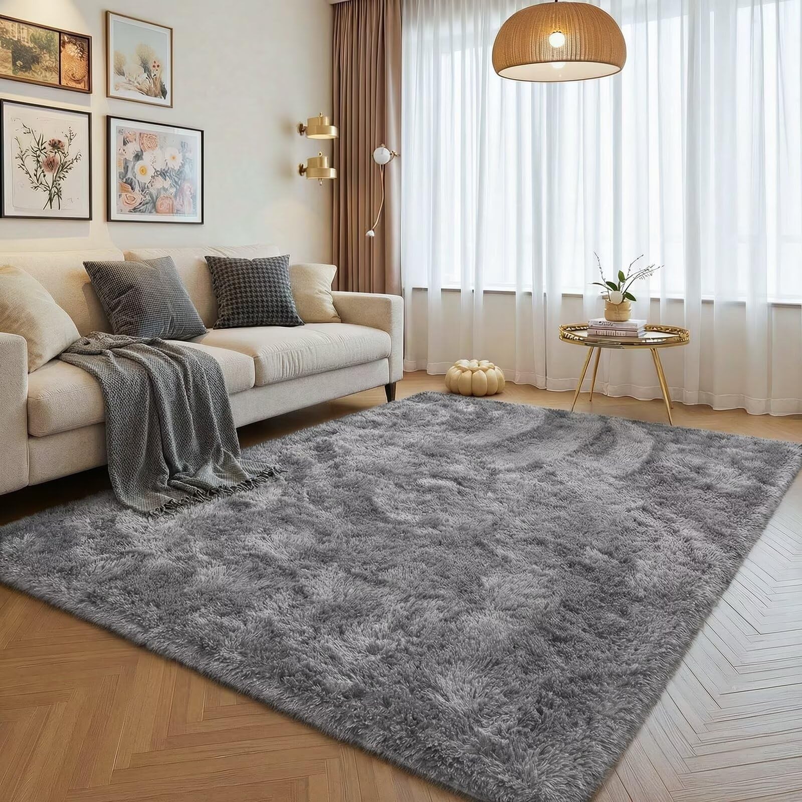 junovo 8×10 Grey Washable Area Rug for Boys Bedroom Living Room, Soft Non-Sli…