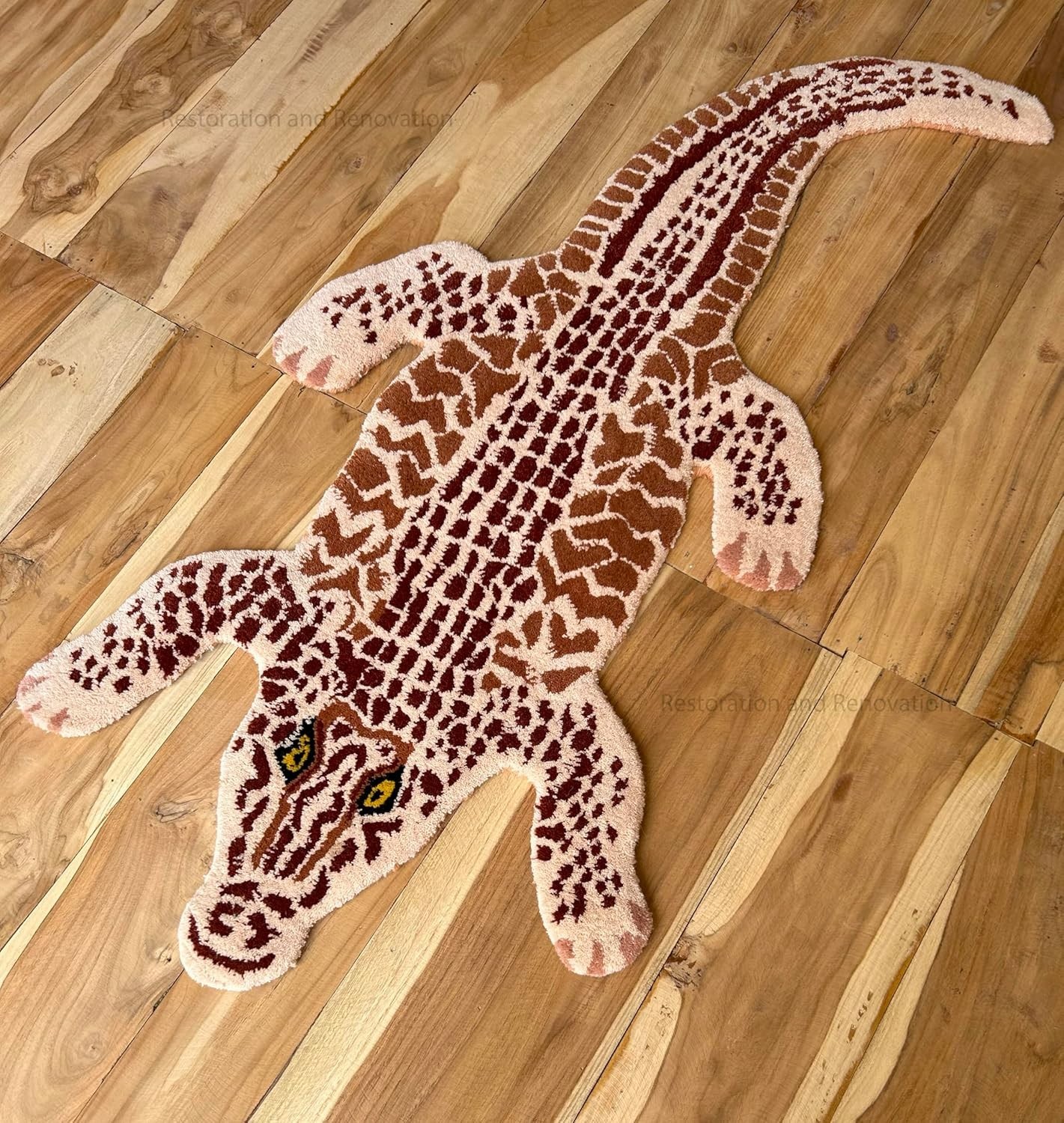 Crocodile Wool Area Rug – Handmade 100% Wool with Realistic Animal Print Design