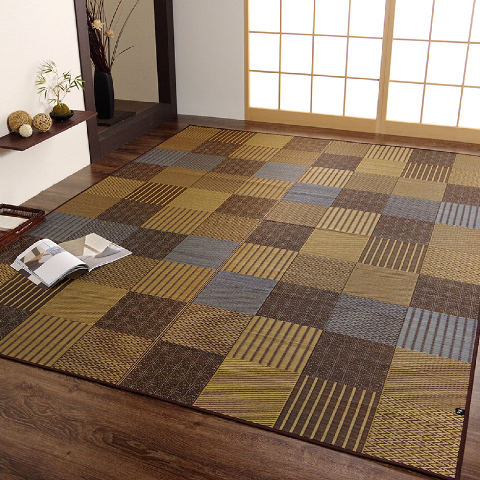 IKEHIKO Tatami mat Japanese rush grass Area Rug Traditional Modern Brown 1366