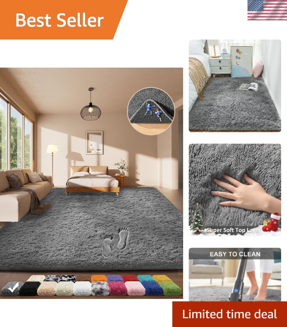 Modern 4×6 Fluffy Grey Shag Carpet – Aesthetic Indoor Plush Rug for Any Room