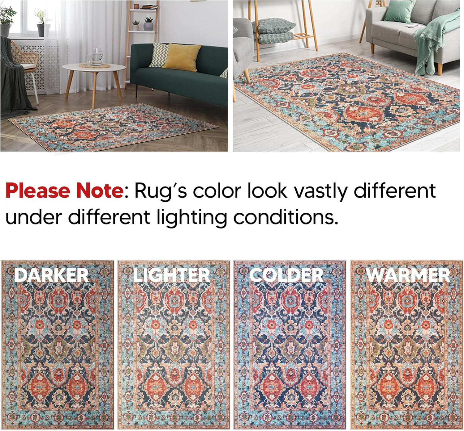 Vintage 48″x72″ Machine Washable Non-Slip Area Rug for Living & Dining Rooms