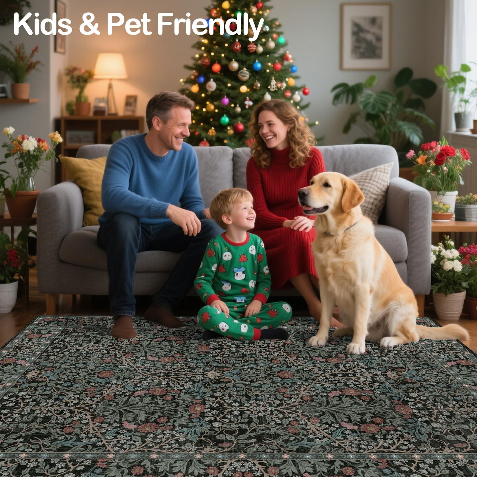 shinefly 8×10 Washable Area Rugs for Living Room, Stain Resistant Vintage Rug…