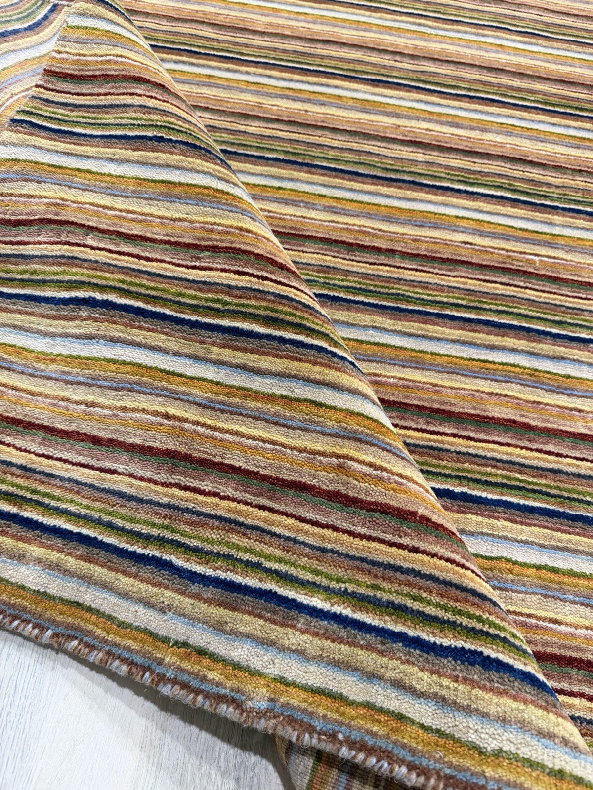 Striped Handmade 100% Wool Rug 6×8 ft Multicolored Loom Knotted
