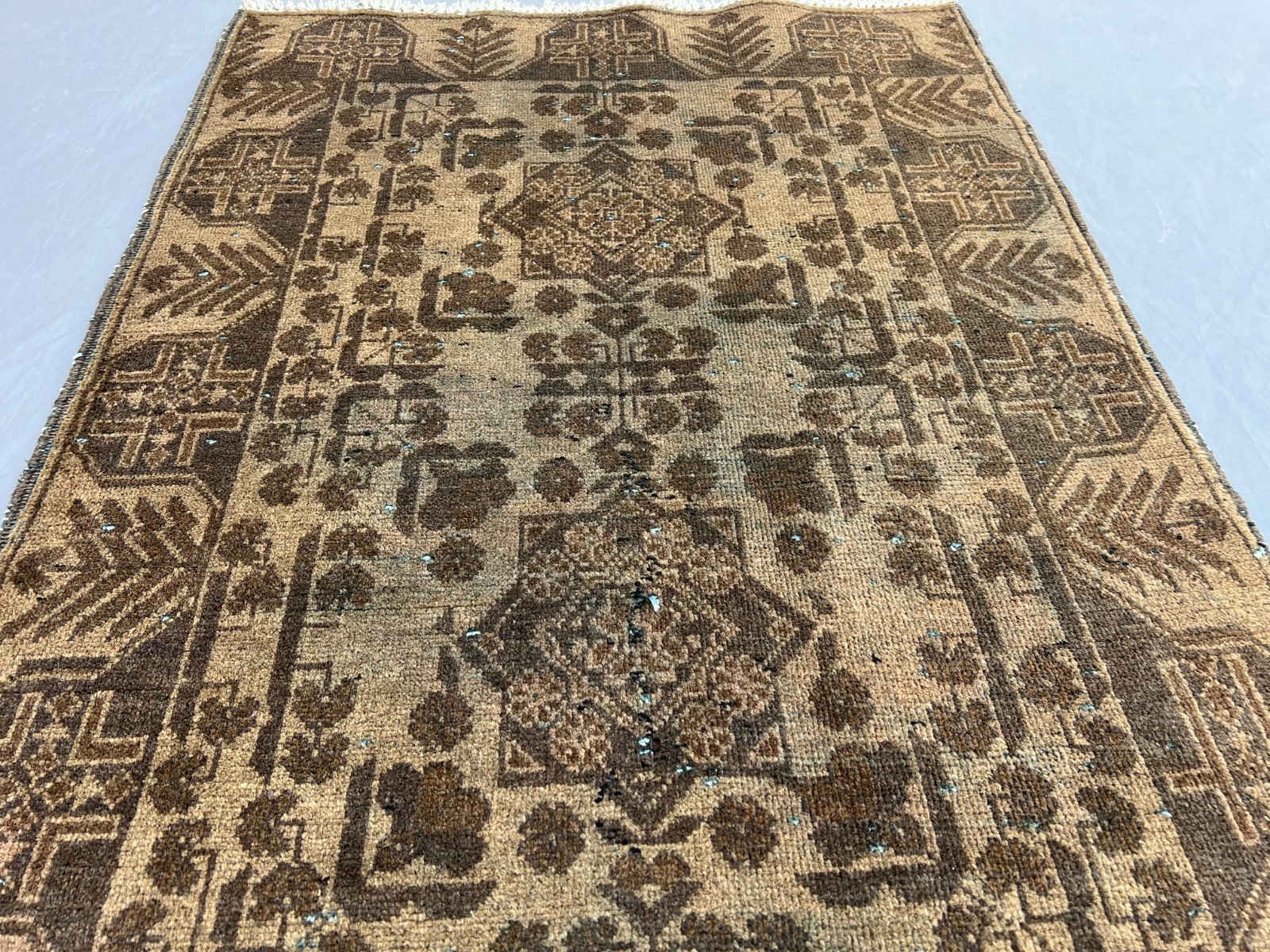 2’8 x 4 Ft Authentic Afghan Turkmani Rug Vintage Distressed Beige Brown Tribal