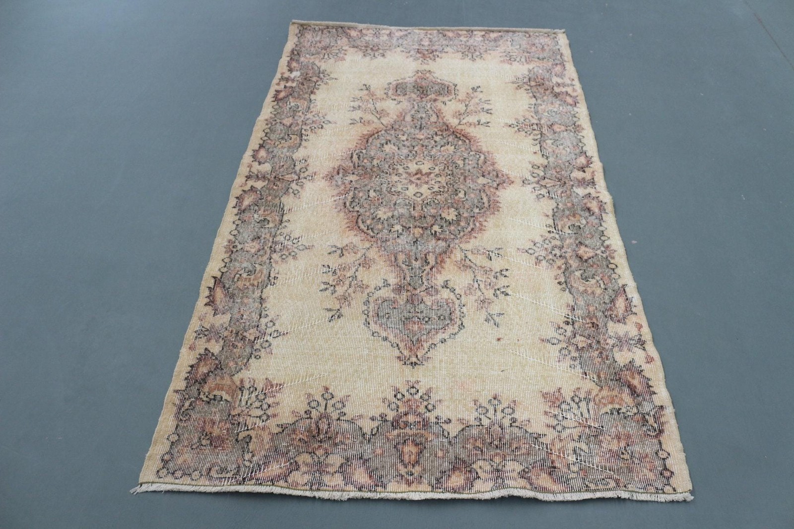 Vintage Turkish Rug, 3,9×6,6 ft Rug, Brown Handmade Wool Rug