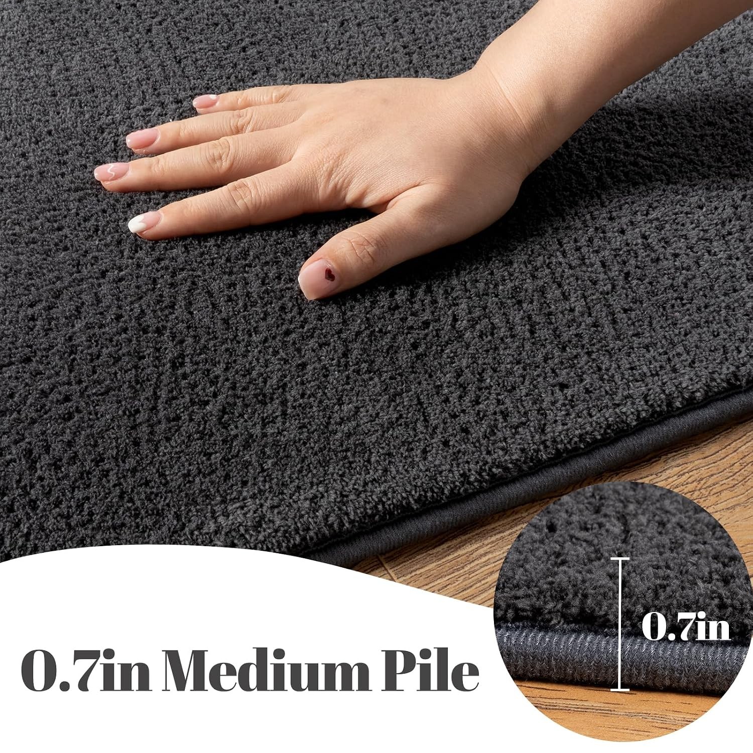 Dark Grey Washable 5×8 Modern Area Rug for Living Room or Bedroom Furniture