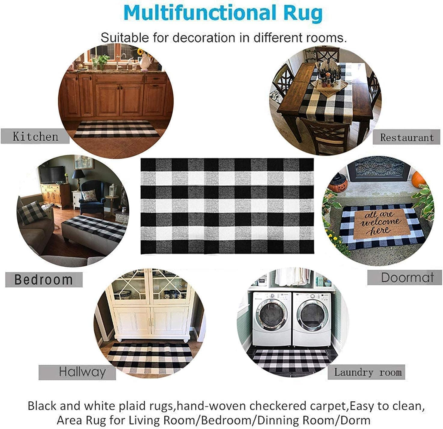 Buffalo Outdoor Rug 27.5X43 Black and White Front Door Mat, Layering Rug for Po