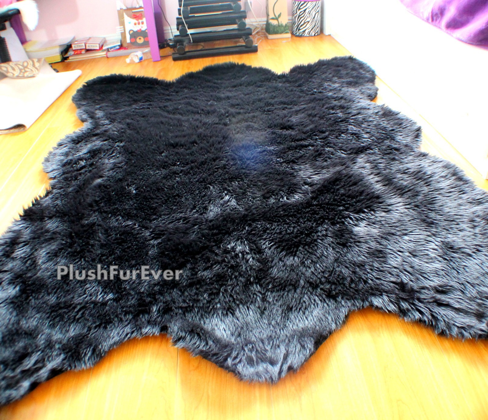 Large Big Plush Black Bear Faux Fur Modern Rug Original Bearskins 5′ x 6′ 001