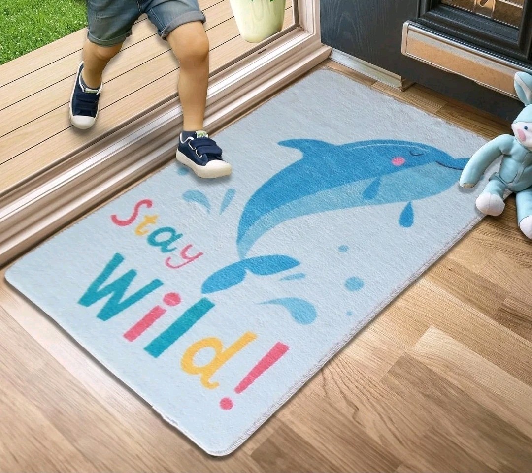Kid’s Rug Washable 4X6 Entryway Area Rug, Dolphin Pattern Bedroom & Playroom Rug
