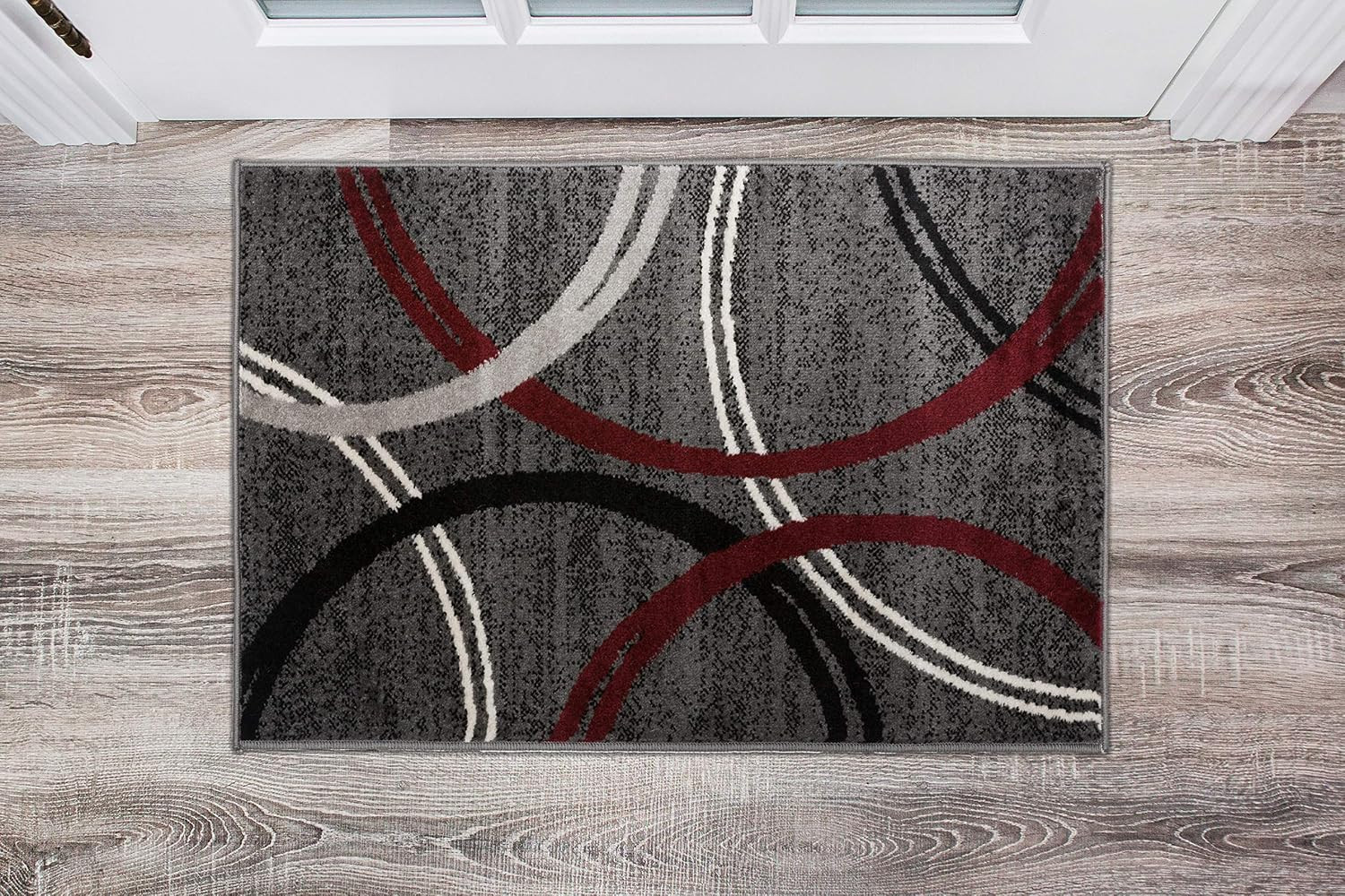 Modern Wavy Circles Design Non-Shedding Accent Rug, Carpet for Entryway or Bathr