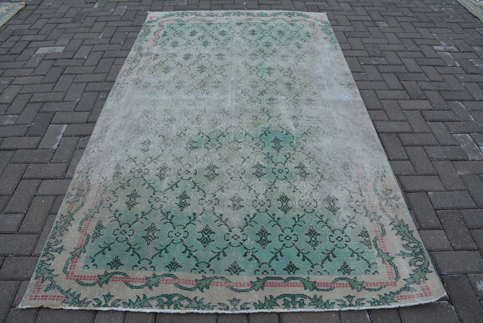 Turkish Vintage Area Rug 4,7×8 ft (144×245 cm), Green Moroccan Rug
