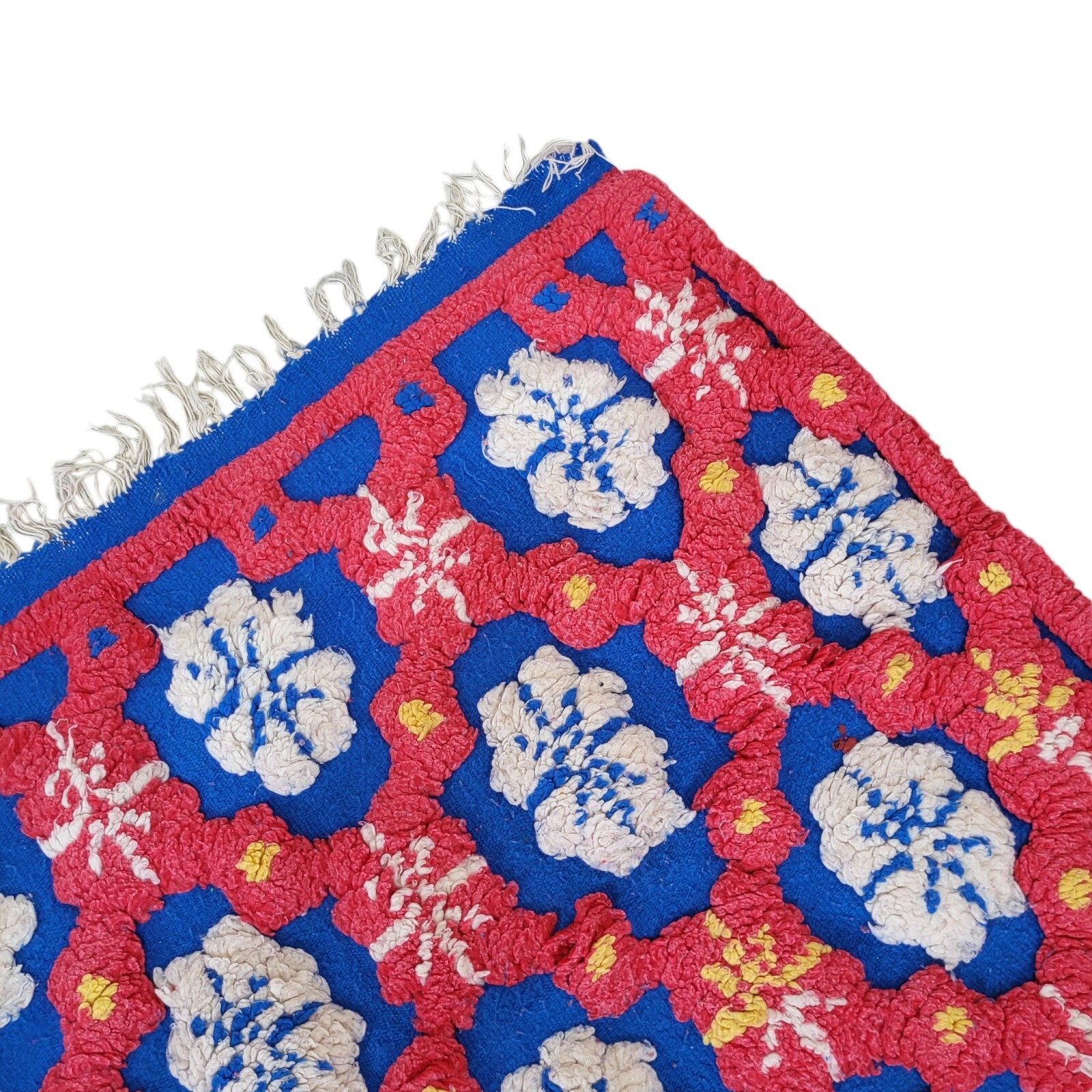 Vintage Moroccan Handmade Rug 3D Blue Red White Floral Tribal Berber Carpet 6×3