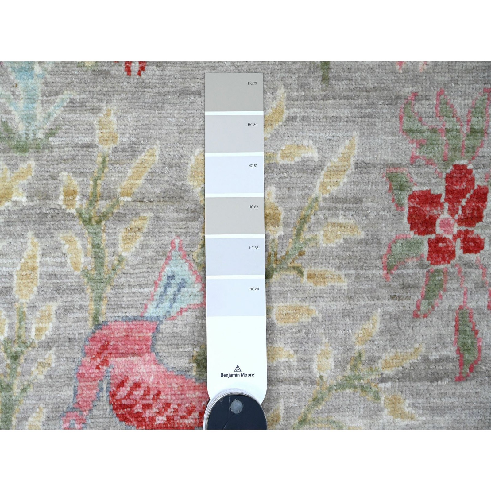 3’x24′ Gray Hand Knotted Afghan Peshawar Birds Design All Wool Runner Rug R89841