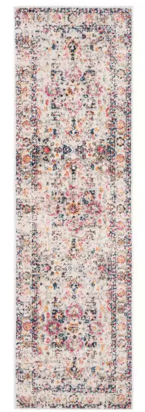 SAFAVIEH Madison Fuchsia/Ivory 2’3” x 20′ Geometric Border Floral Medallion