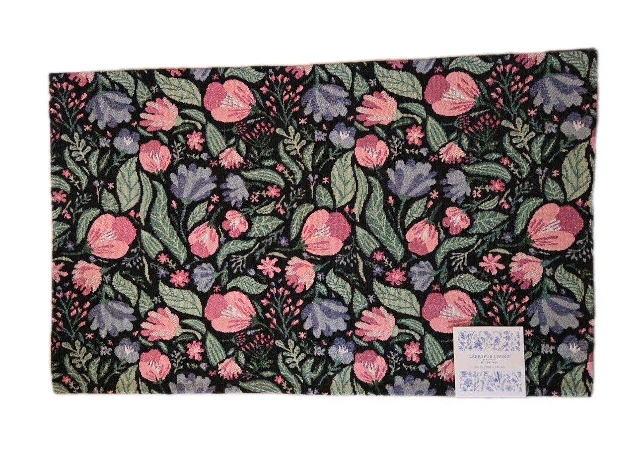 NEW⚘⚘️Glitter Pink Purple Floral Larkspur Living Accent Rug 20×32 Inches Indoor