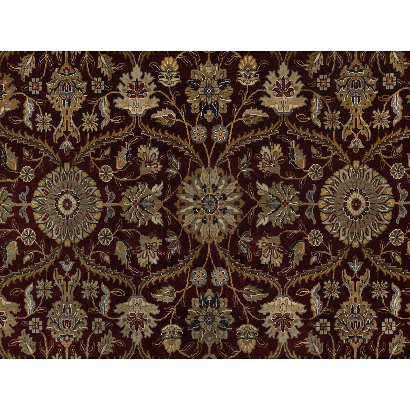 8’1″ x 8’1″ Wine Red Hereke Design Wool and Silk Hand Knotted Round Rug R91438
