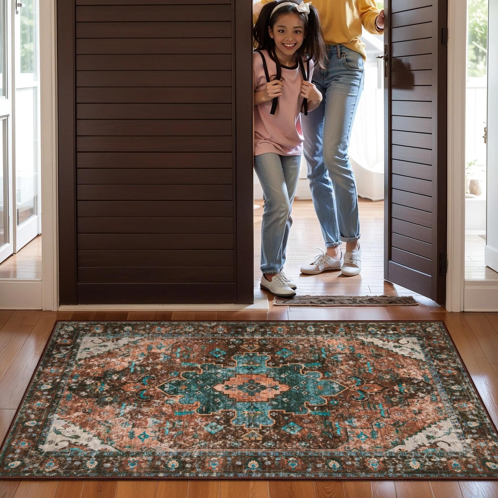 Washable Vintage Area Rug, 2x3ft Small Boho Rug, Ultra Soft Rugs for Entryway…
