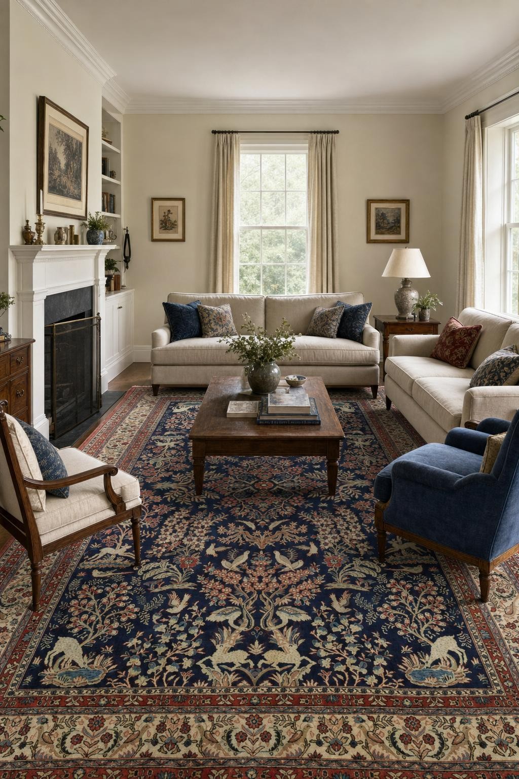 Animal Design Blue Area Rug 7×11 Ft Handmade Oriental Floral Wool Carpet