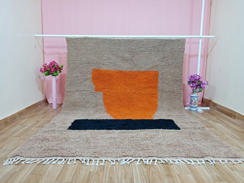 orange and black rug – beni ourain orange – beni ourain colorful – light brown